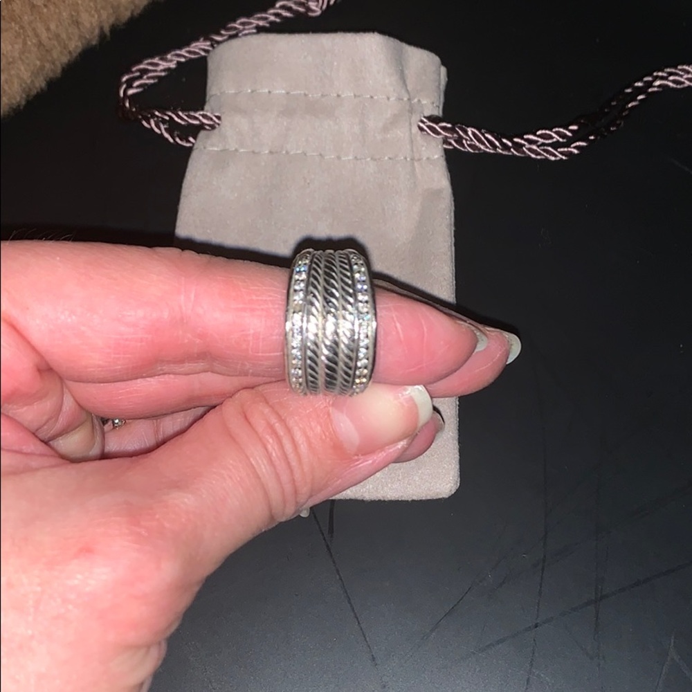 David Yurman silver ring with diamonds